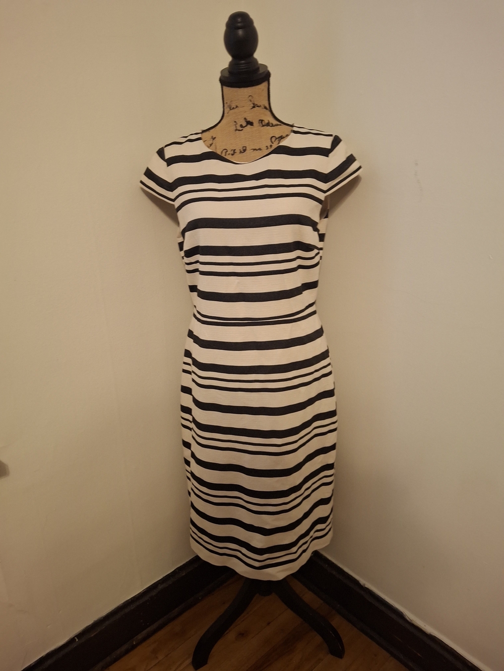 J. Crew Black and White Striped Midi Dress